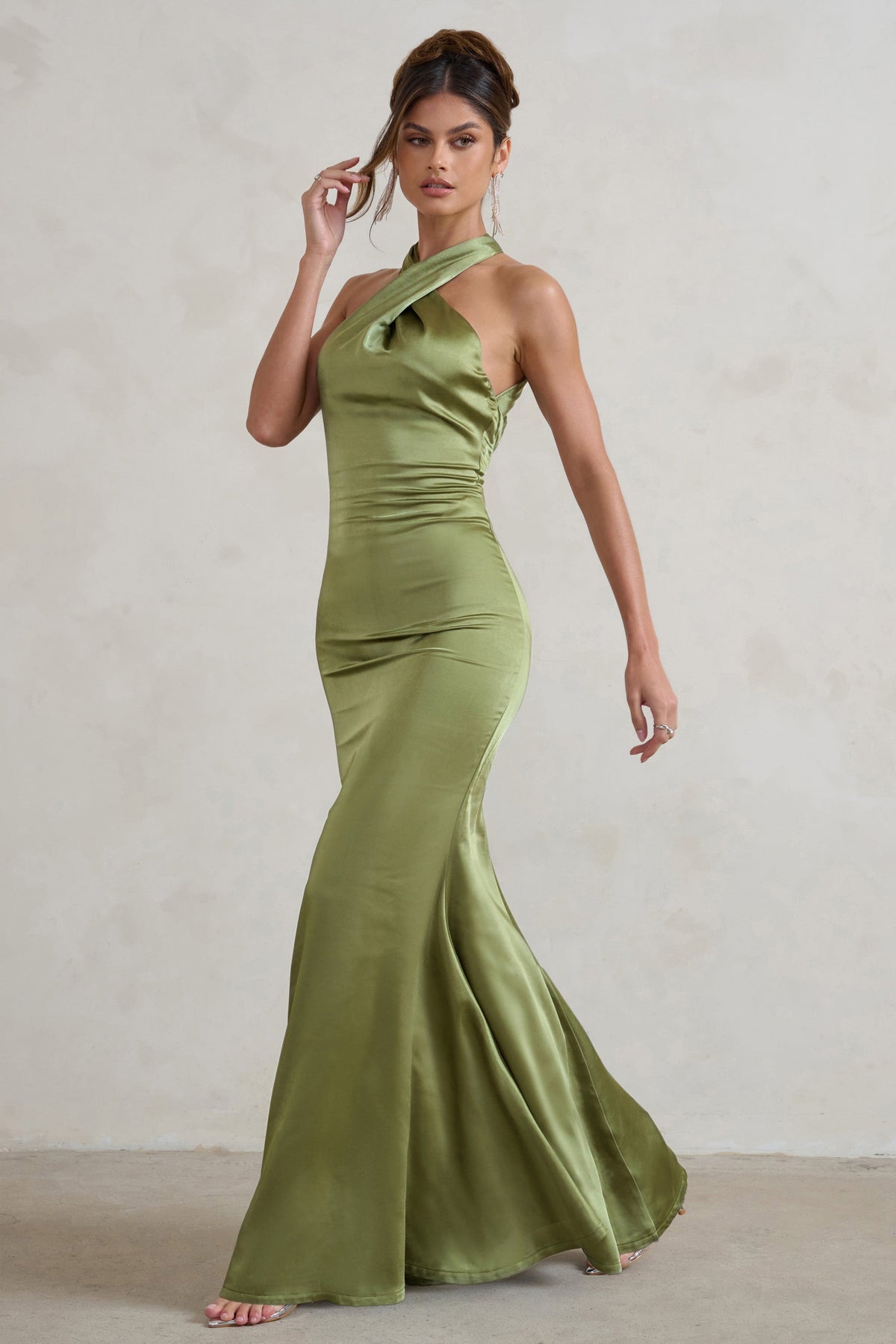 olive green satin dress